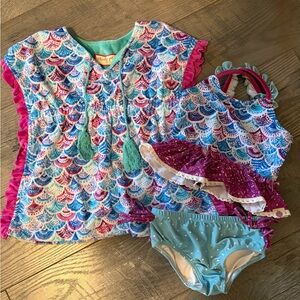 cheeky plum Girls Cover-Up and swim suit in Aqua, Blue & Pink